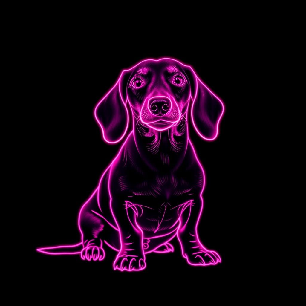 Hyperrealistic Neon Pink Dachshund Portrait