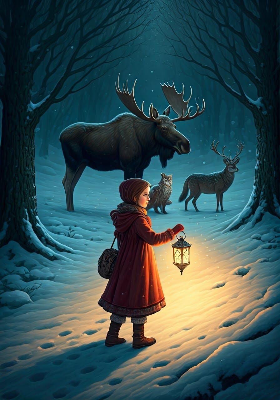 Girl Leads Enchanted Procession Through Winter Wonderland in...