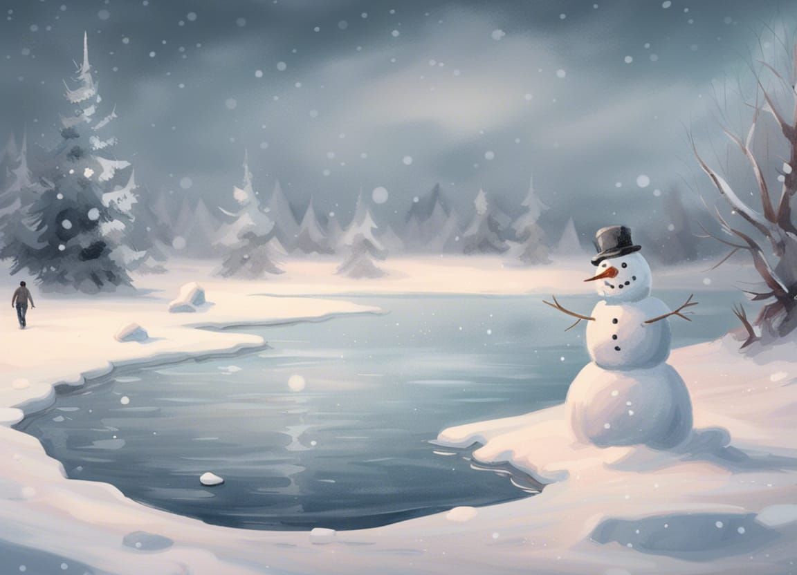 Snowman Frozen Pond