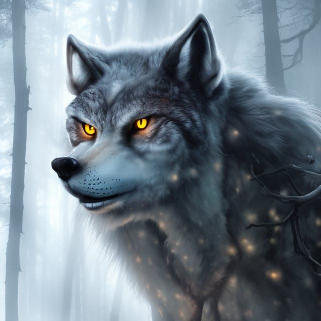 Detailed Whimsical Painting of a Powerful Werewolf