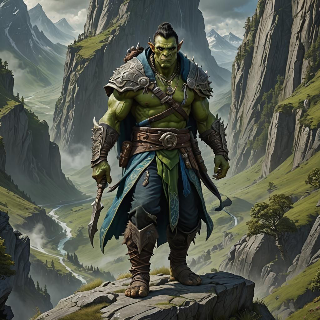 Majestic Half-Orc in the Fjords of Faerun