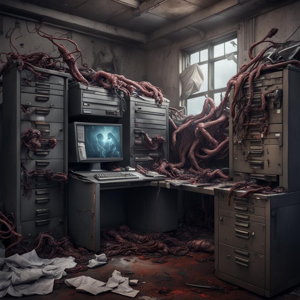 Horrific Limbs Entangled in Office Machines