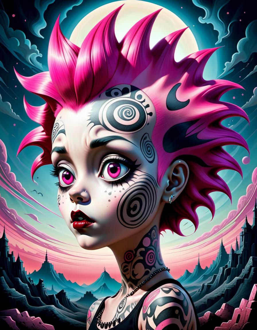 Horror Surrealist Art: Betty Boop with Pink Mohawk