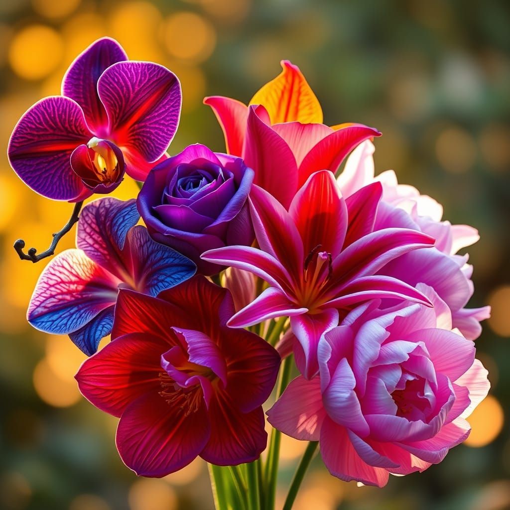 Exotic Flowers in Bloom with Soft Golden Sunlight