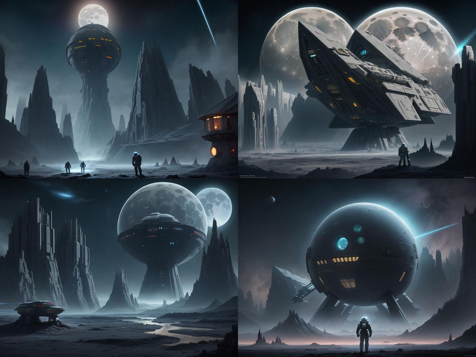 Epic Moon City with Galactic Cruiser in Space