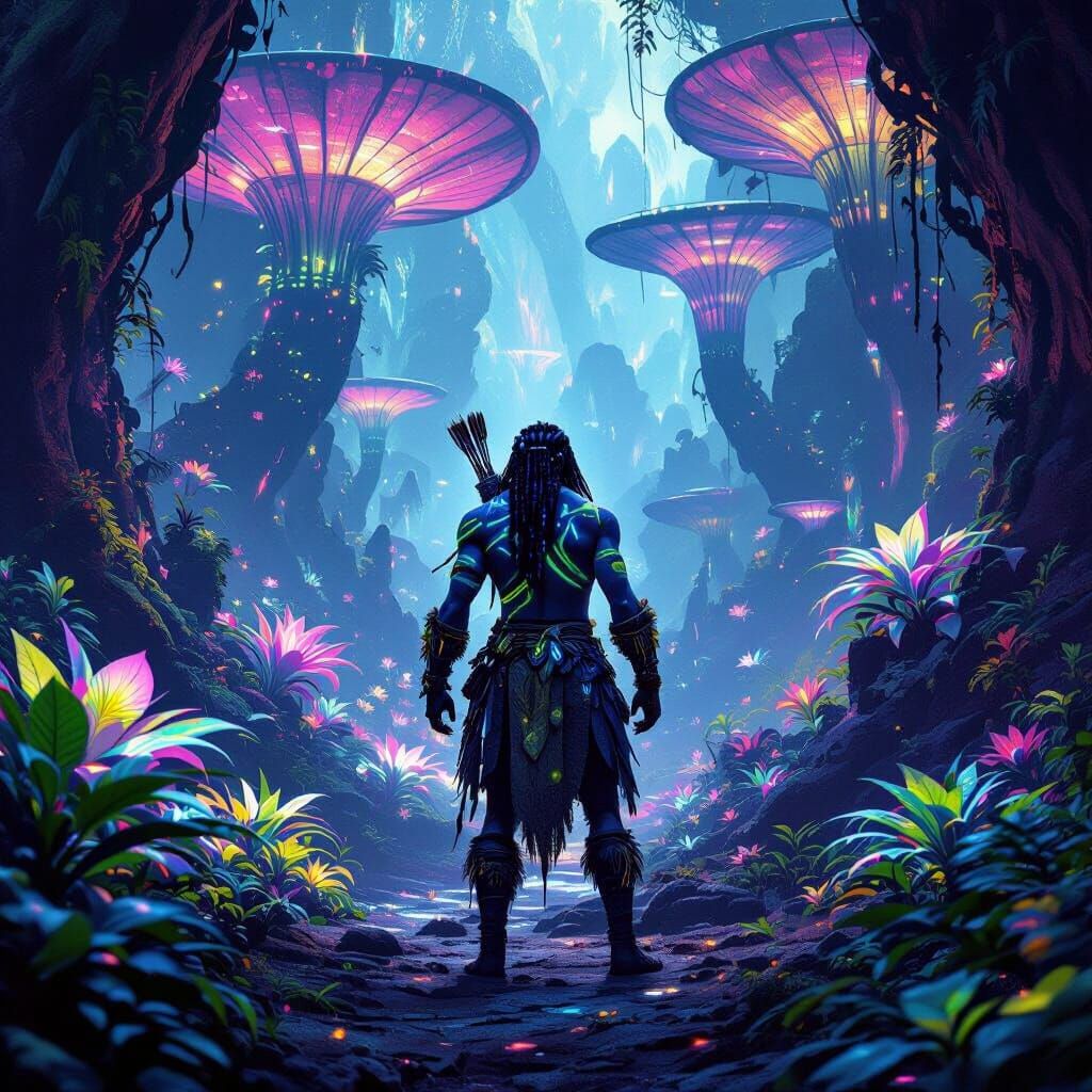 Navi Warrior on Pandora in Digital Matte Painting Style