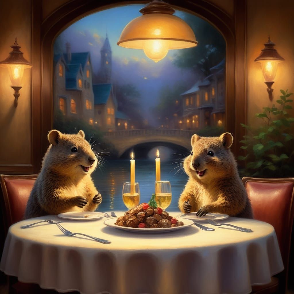 Quokkas Enjoy Intimate Dinner in Cozy Restaurant Scene