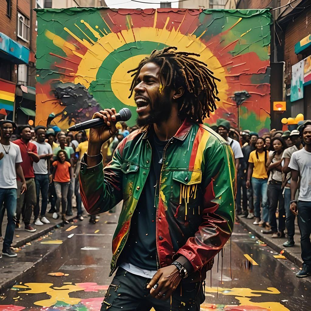 Explosive Reggae Graffiti Art with Jamaican Flag