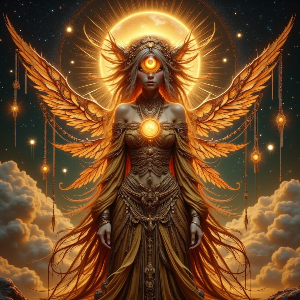 Celestial Cyclops Goddess in Bohemian Whimsy Style