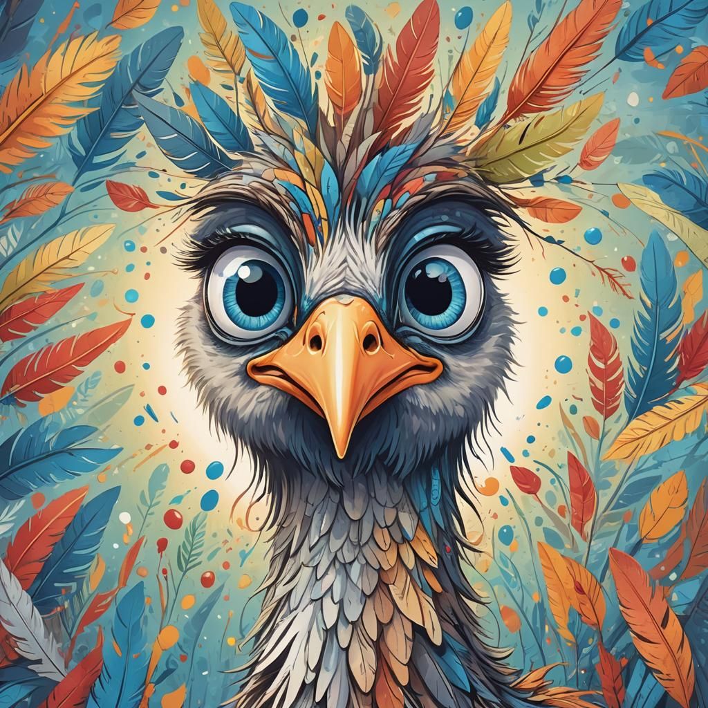 Cartoon Bird Portrait with Sunrise Background