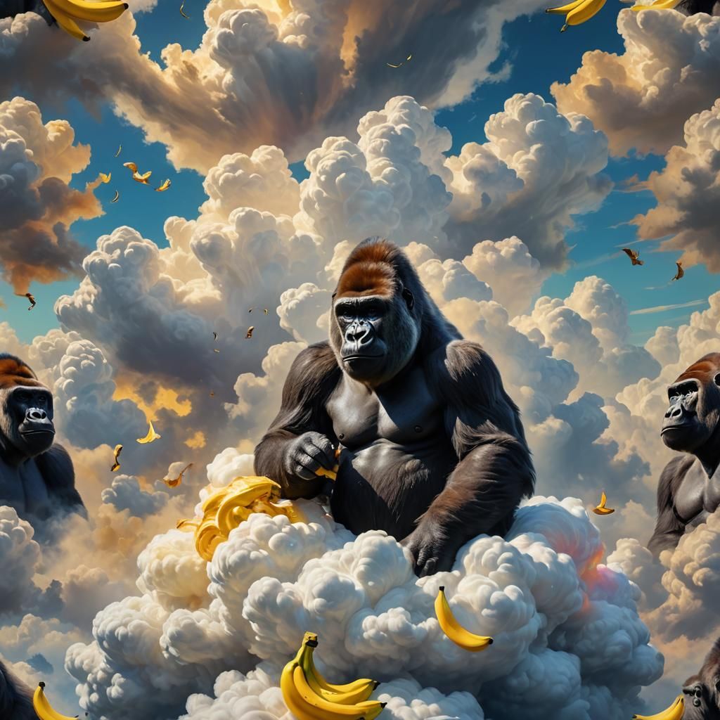 Gorilla in Dreamlike Cloudscape, Magical Realism