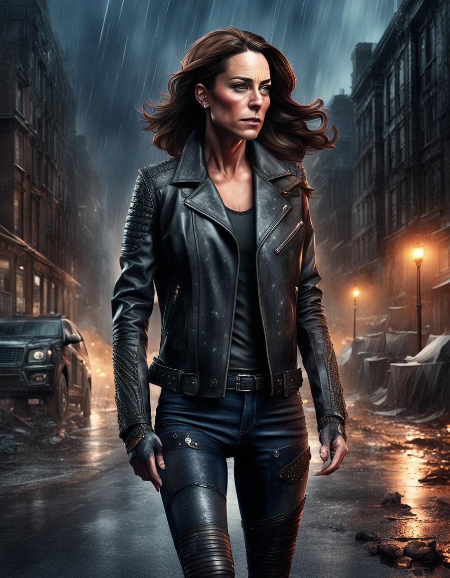 Post-Apocalyptic Woman in Burning City: Digital Illustration