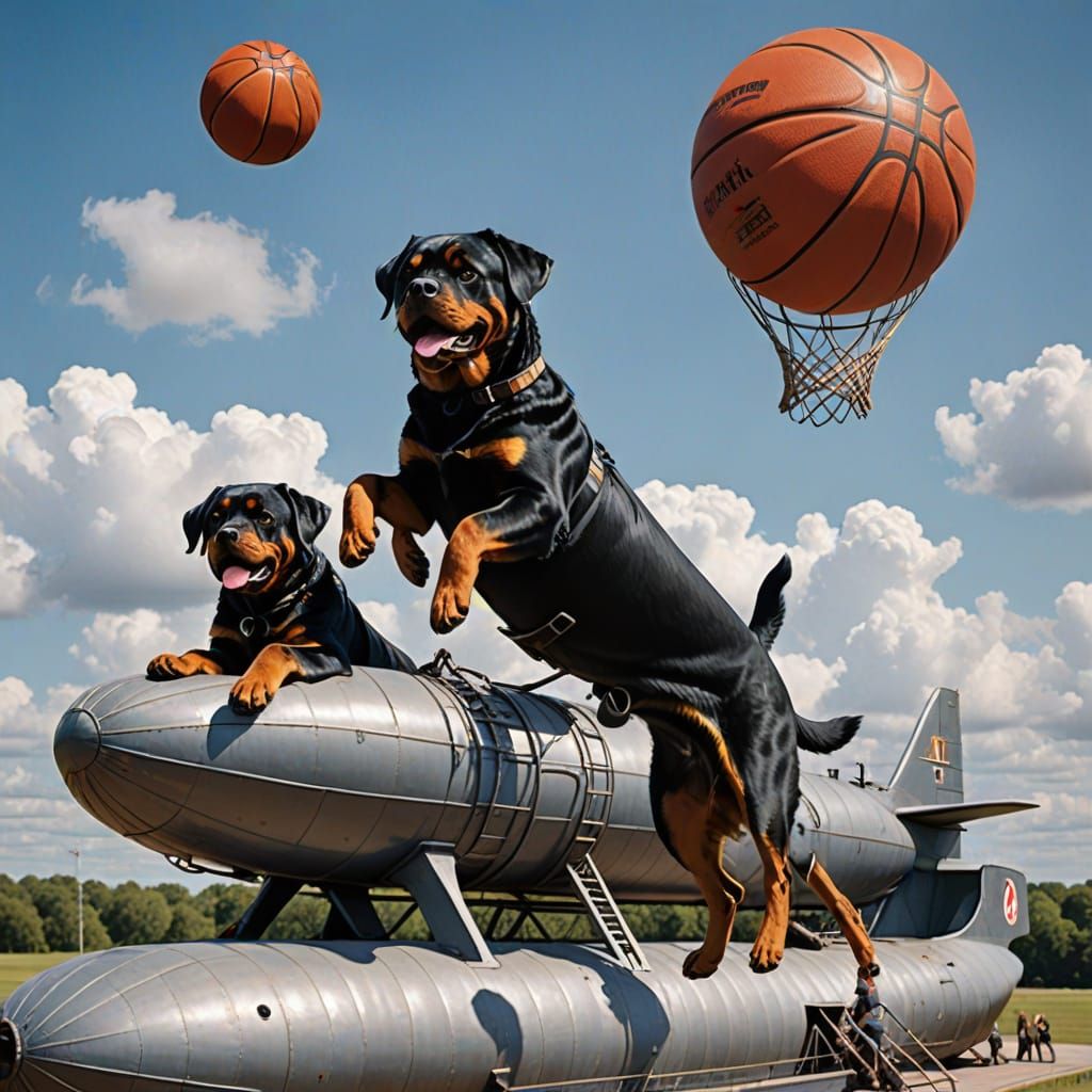 Rottweilers Play Basketball on an Airship