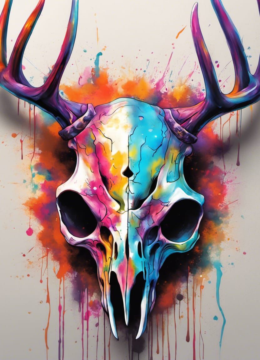 Colorful Graffiti Art Deer Skull
