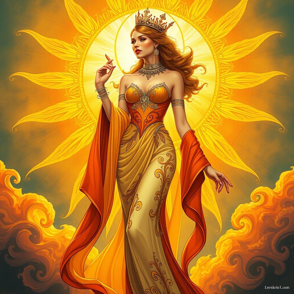 Goddess of Elegance in Radiant Solar Splendor