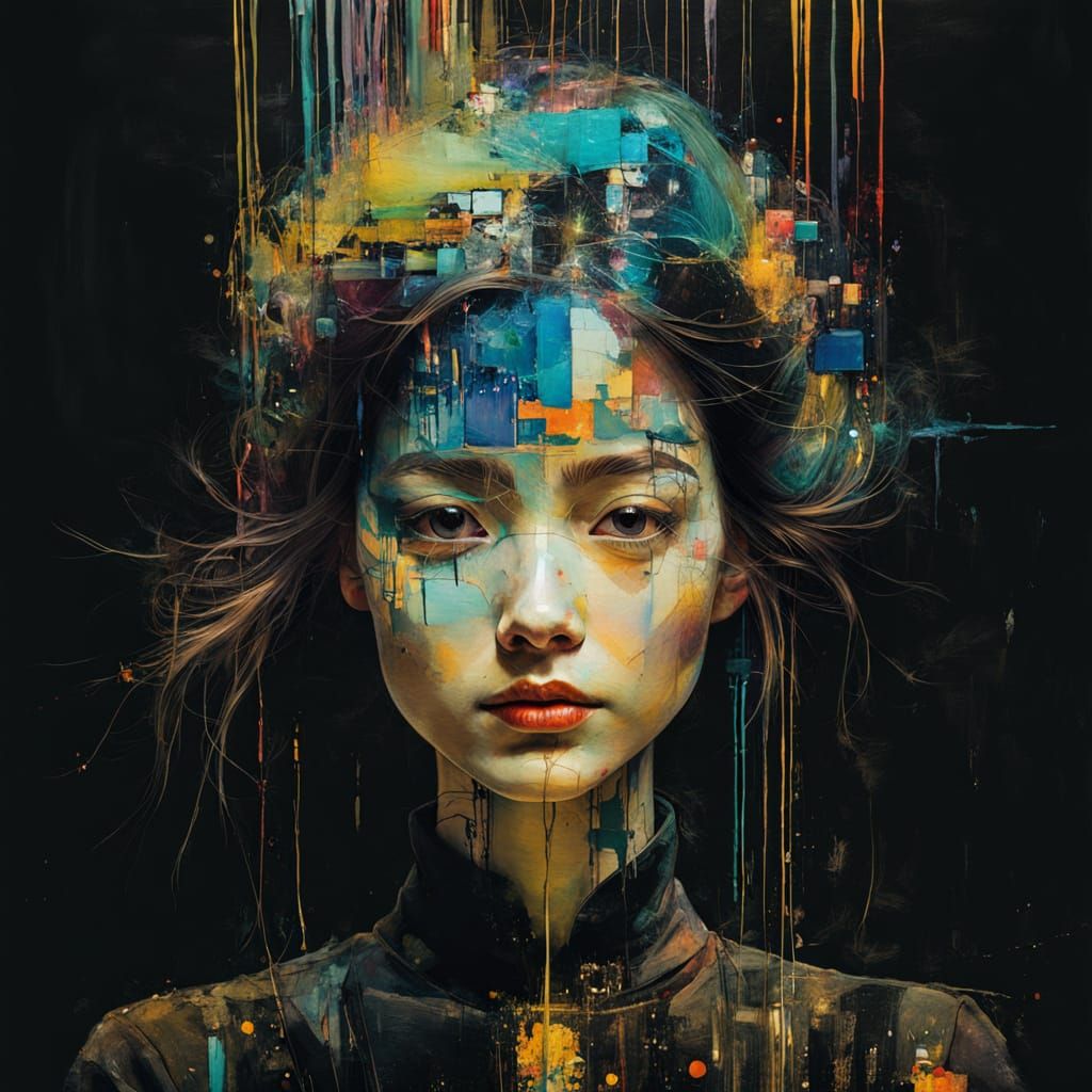 Vibrant, Glitched Portrait in Neon Colors