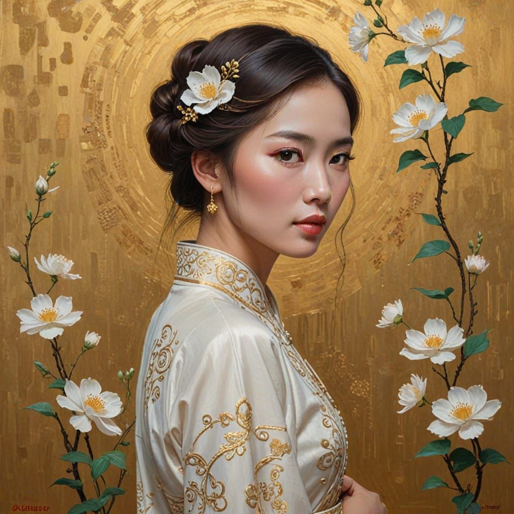 Romantic Woman in Oil Painting Style