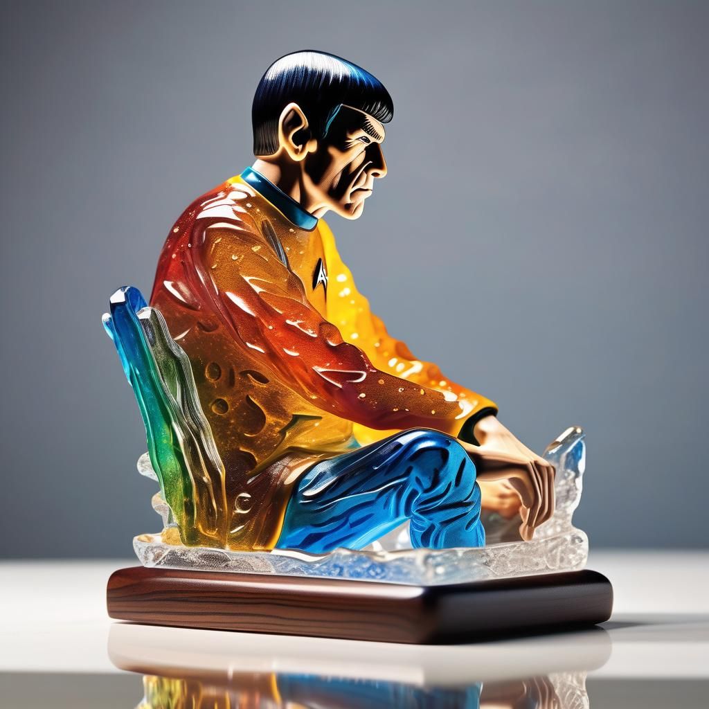 Enameled Glass Figurine of Spock: Hyperrealistic Splash Art