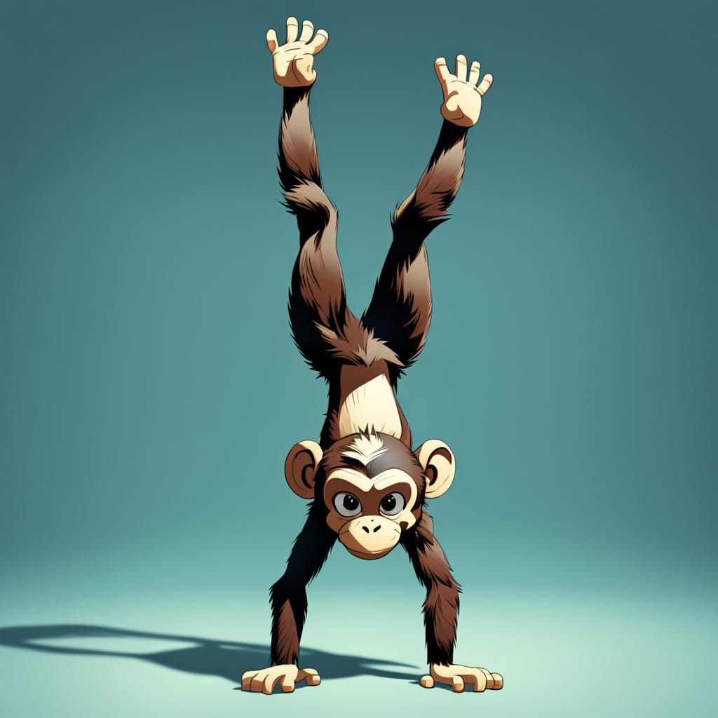 Animated Monkey Handstand: Cartoon Style Acrobatics
