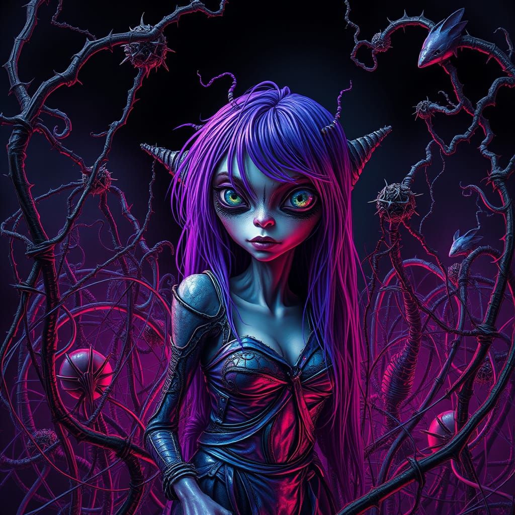 Crazed Alien in Thorn Maze: Biomechanical Art