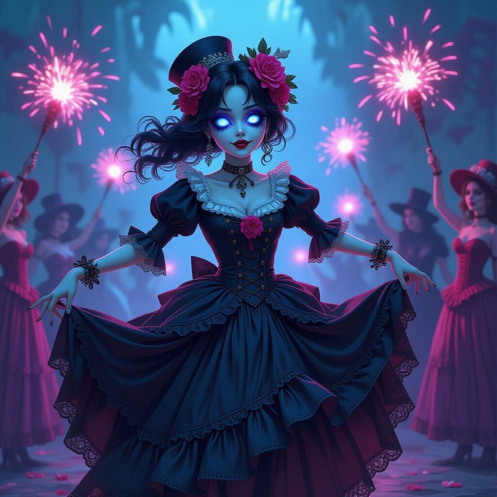 Undead Victorian Girl Dancing at Surreal Fiesta