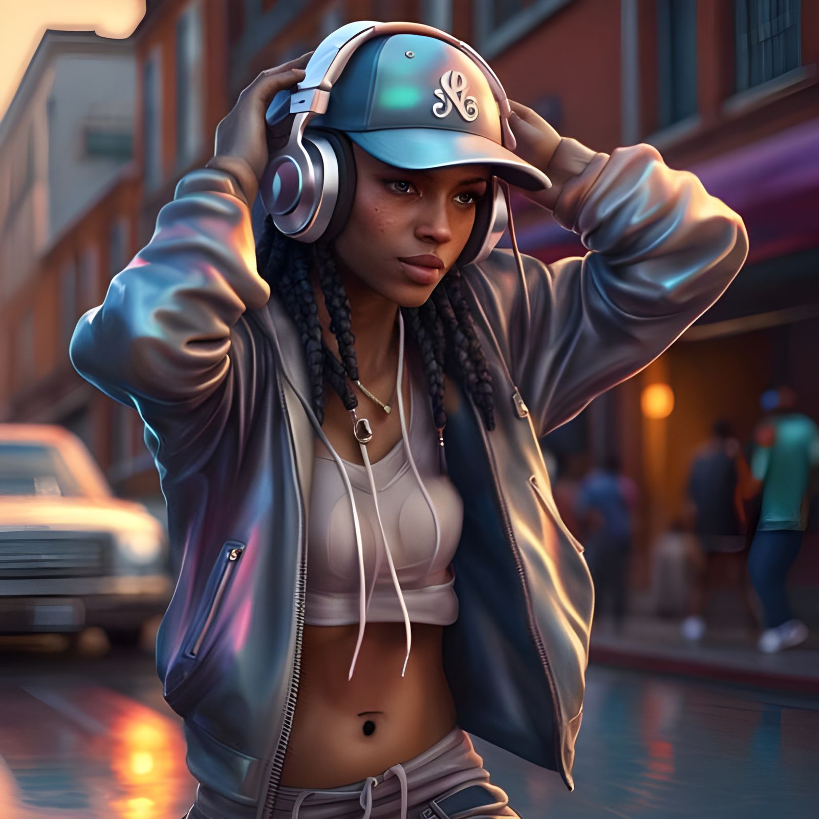Hip Hop Girl Dancing at Sunset
