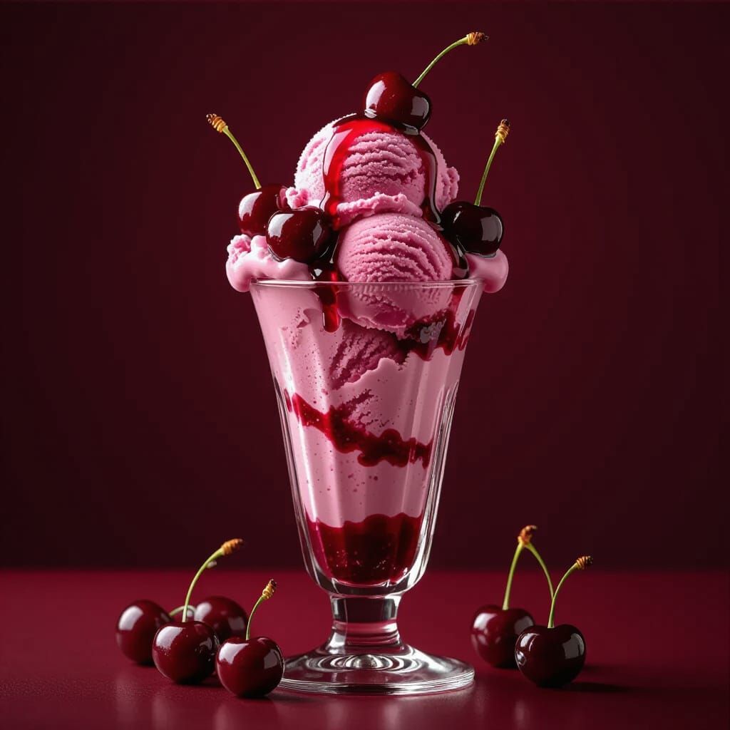 Crimson Ice Cream Delight in Minimalist Glass