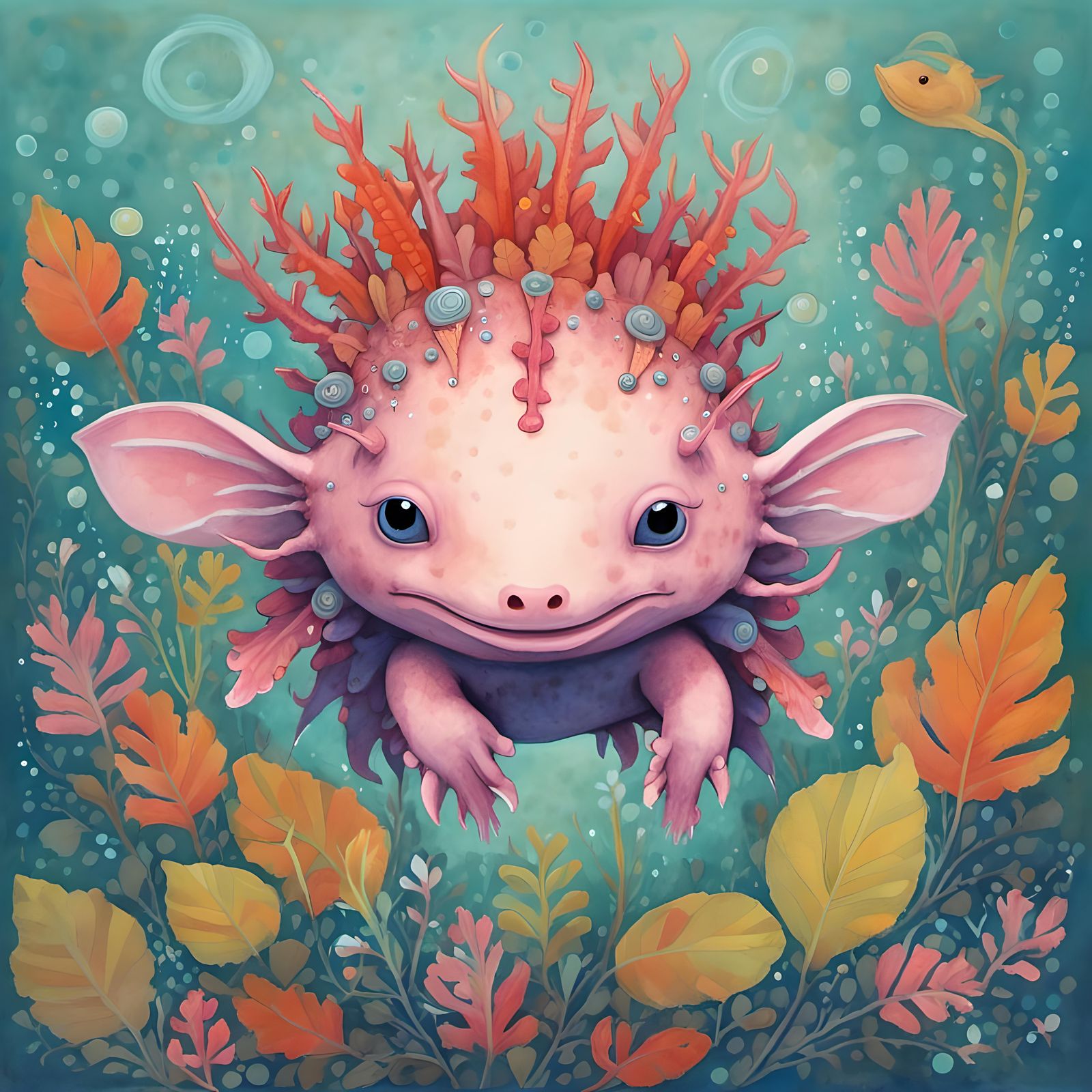 Whimsical Axolotl Portrait in Dreamy Style