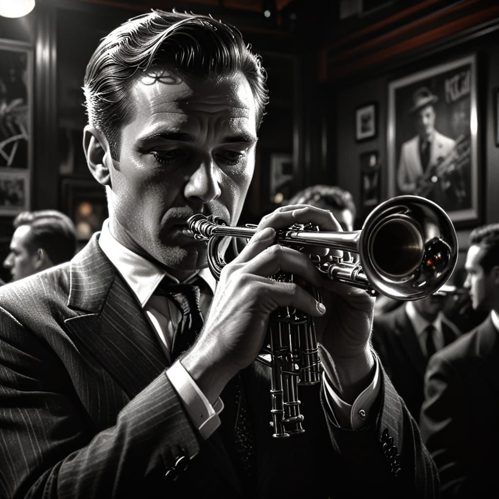 Musician in Jazz Club: Graphite Sketch in Film Noir