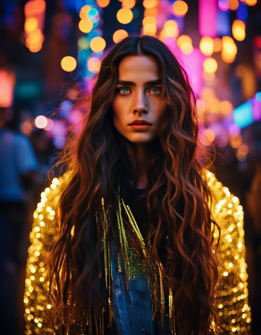 Elena St. Claire in Neon Nightlife Portrait