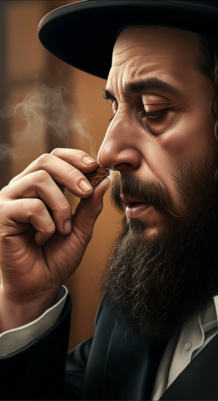 Hasidic Man Taking Snuff in Digital Comic Style