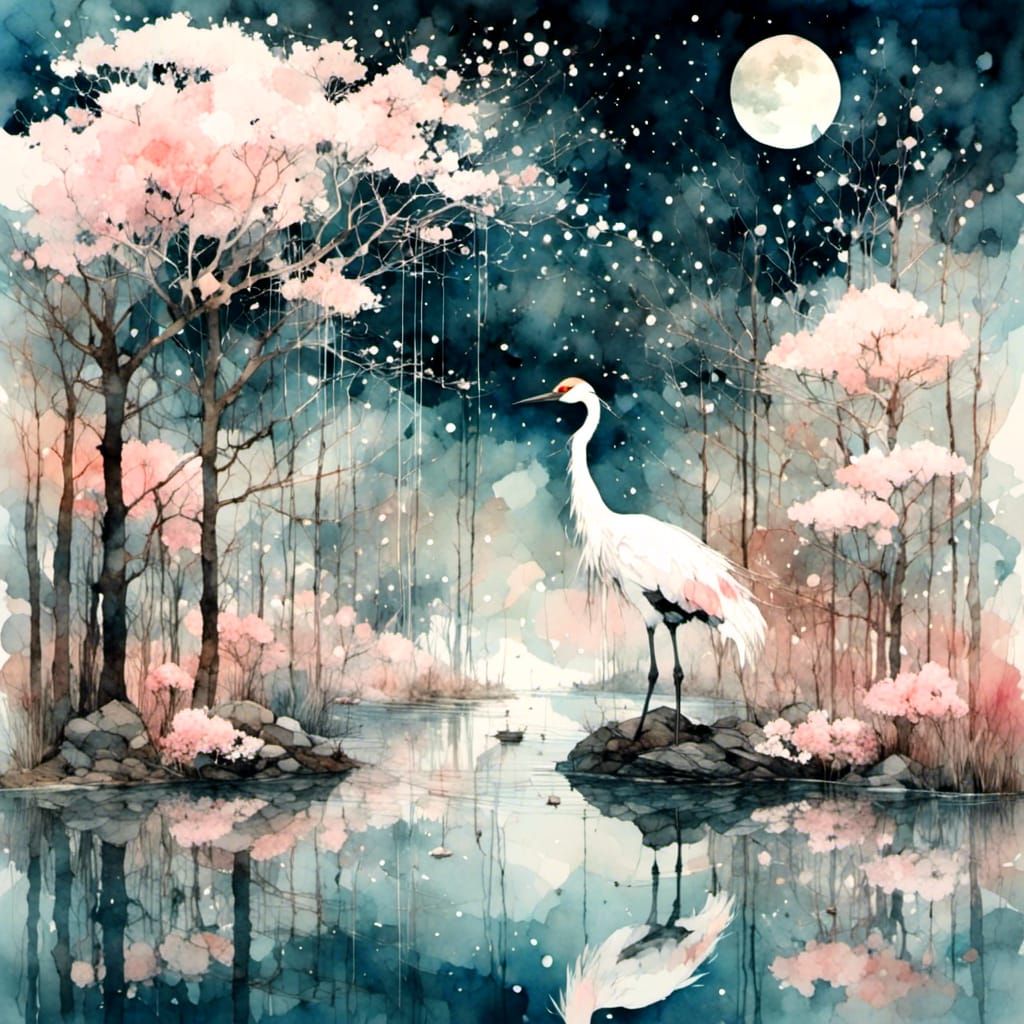 Dreamy Crane Double Exposure in Watercolor