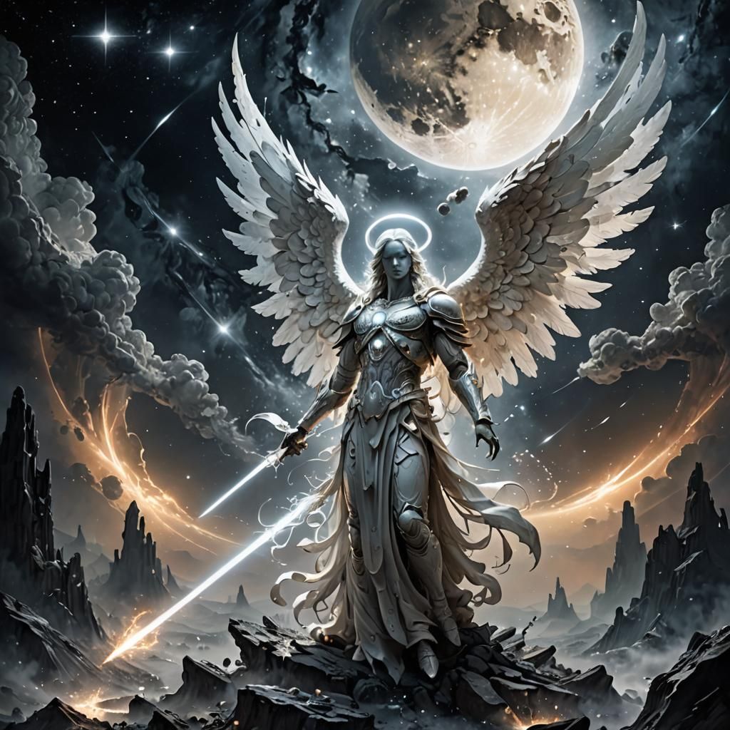 Ethereal Glass Angel in Cosmic Environment