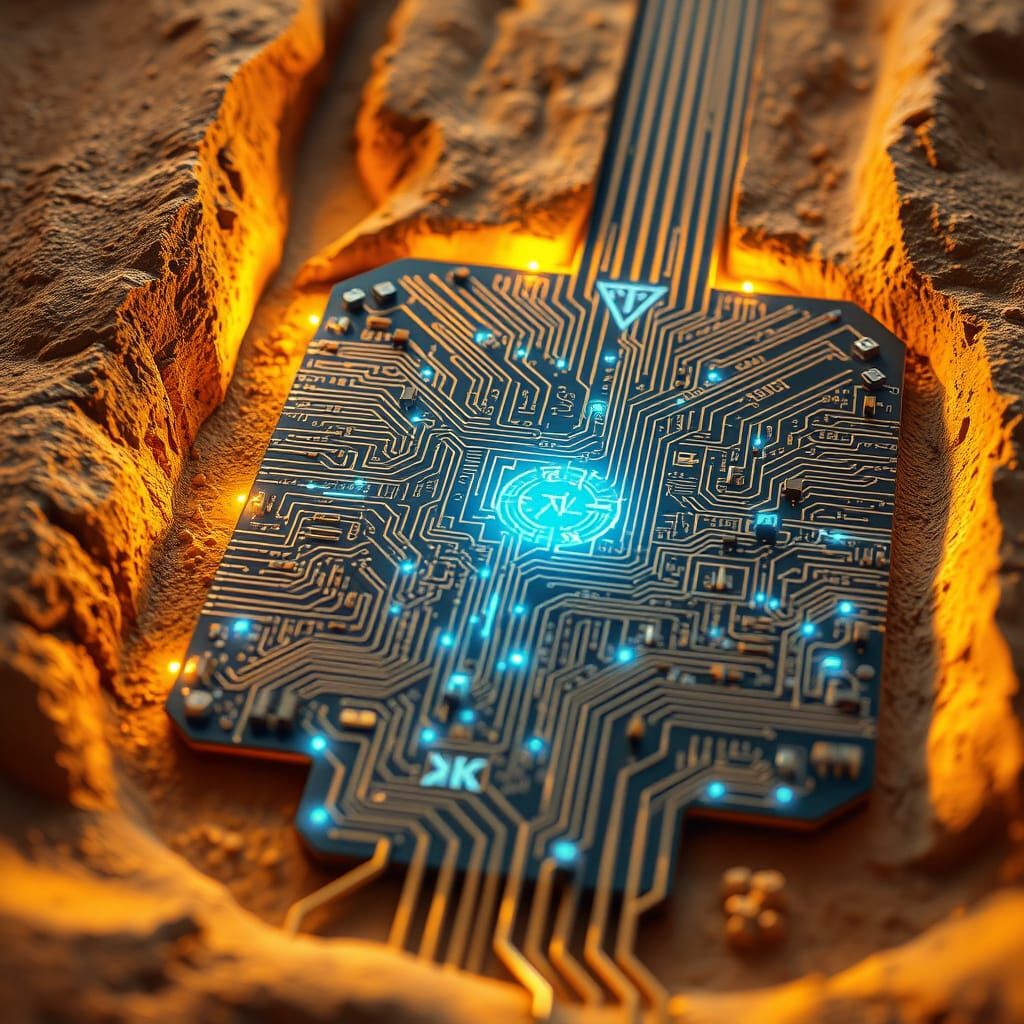 Egyptian Hieroglyph Circuit Board in Digital Art Style