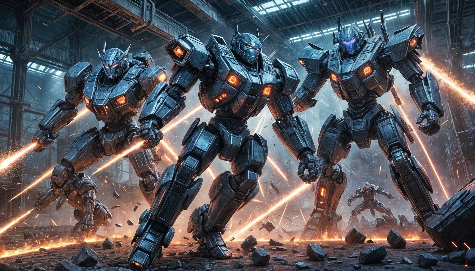 Futuristic Mecha Battle in Caged Arena