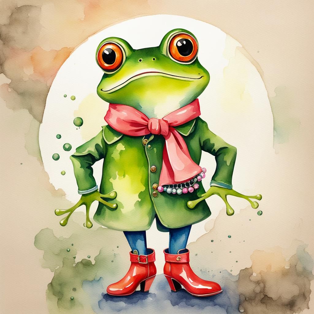 Whimsical Anthropomorphic Frog in Watercolour
