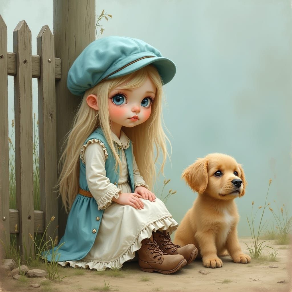 Whimsical Chalk Art of a Bored Girl and Dog