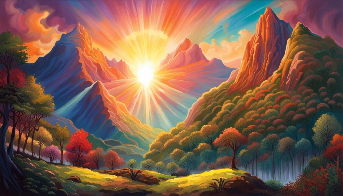 Fantastical Mountain Landscape Bathed in Sunlight
