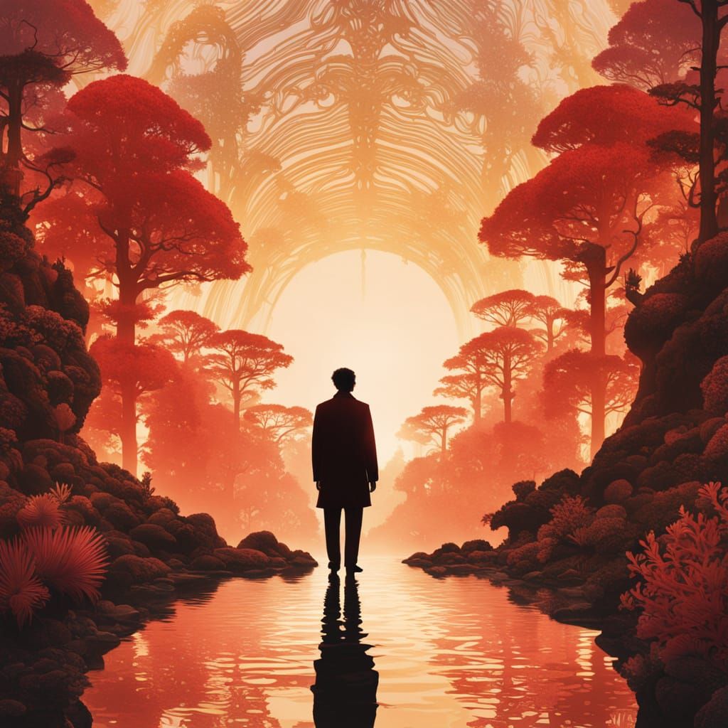 Silhouette with Coral Reef and Redwood Forest Double Exposur...