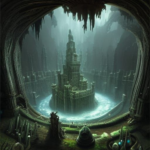 Underwater Cityscape in Dark Fantasy Style