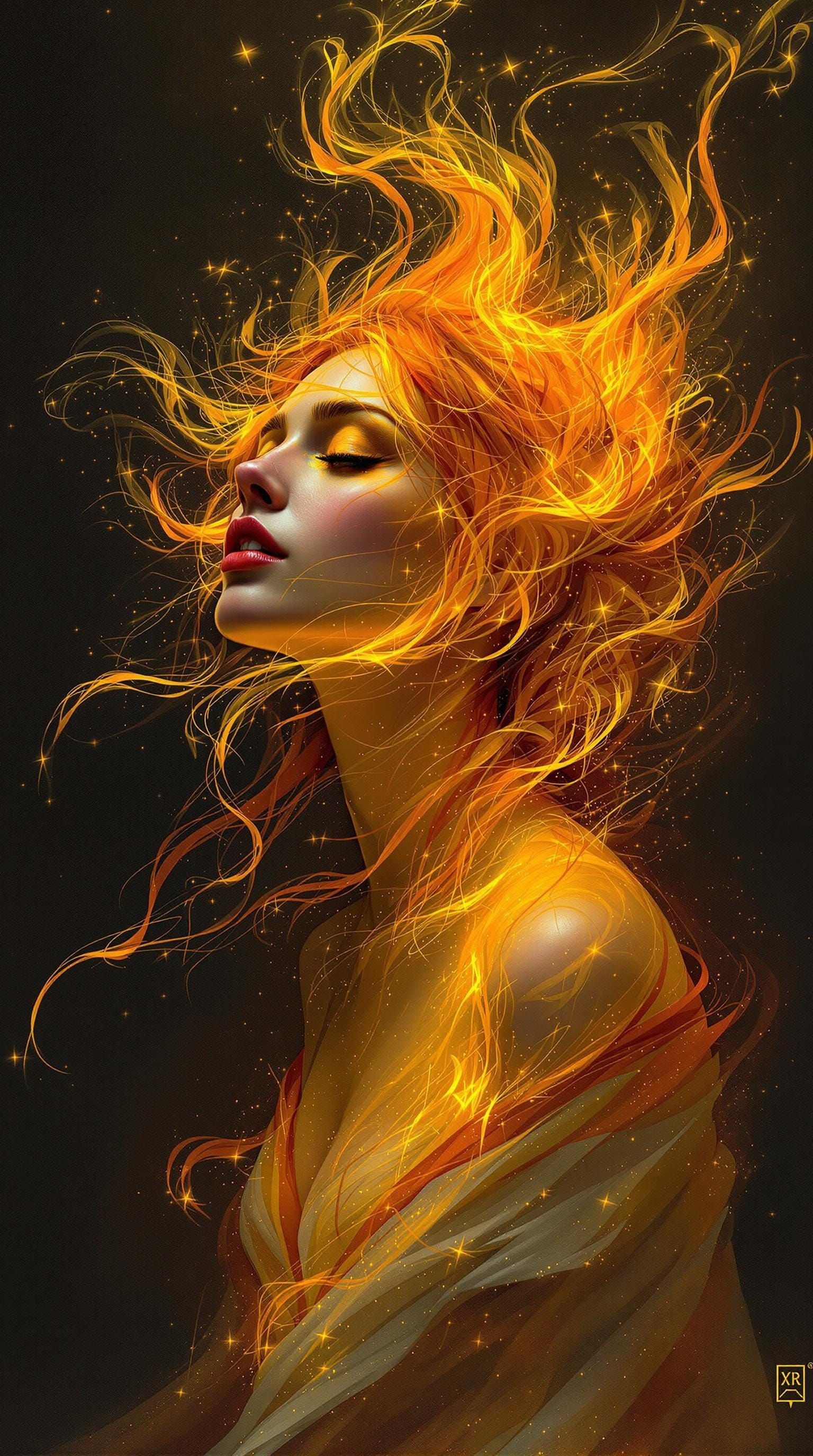 Fiery Haired Woman in Surrealist Style