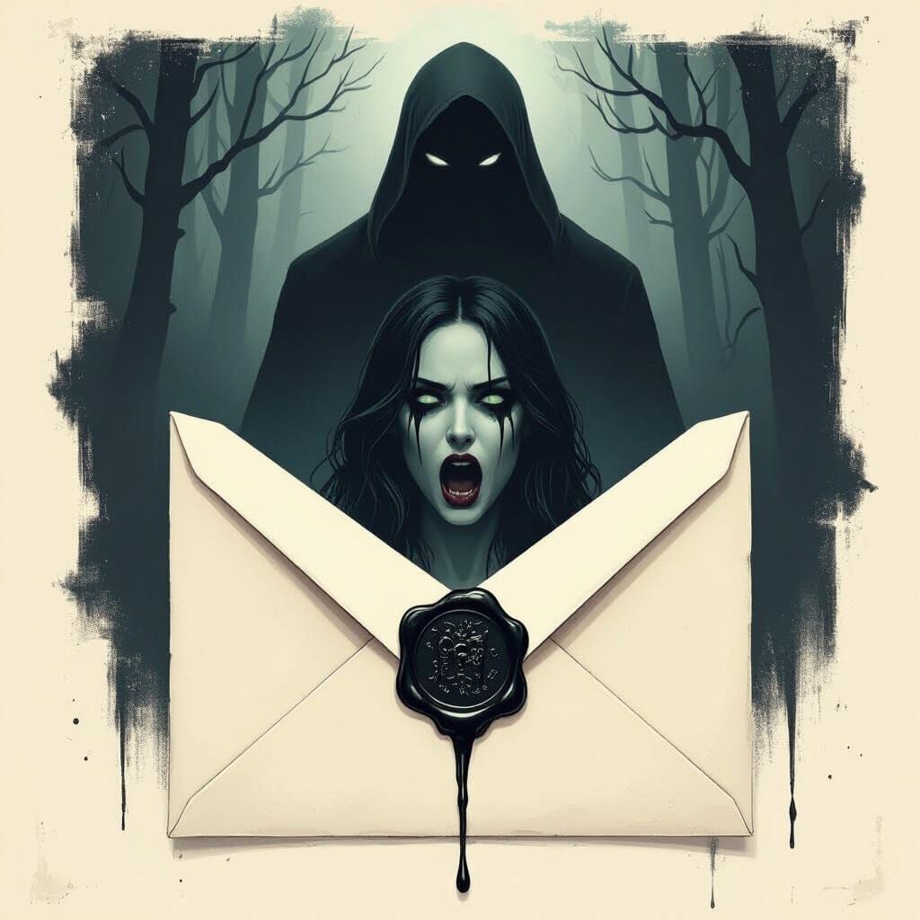 Eerie Envelope with Wax Seal Reflection in Ominous Style