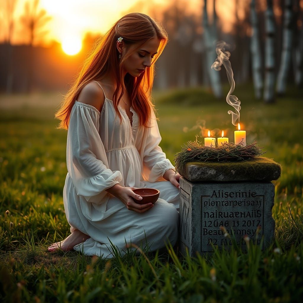 Ethereal Slavic Woman in Twilight Meadow