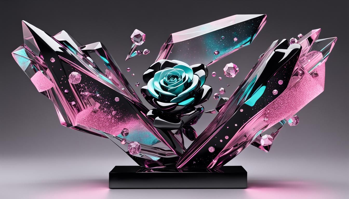 Crystal Rose with Glitch Effect and Ornament Design