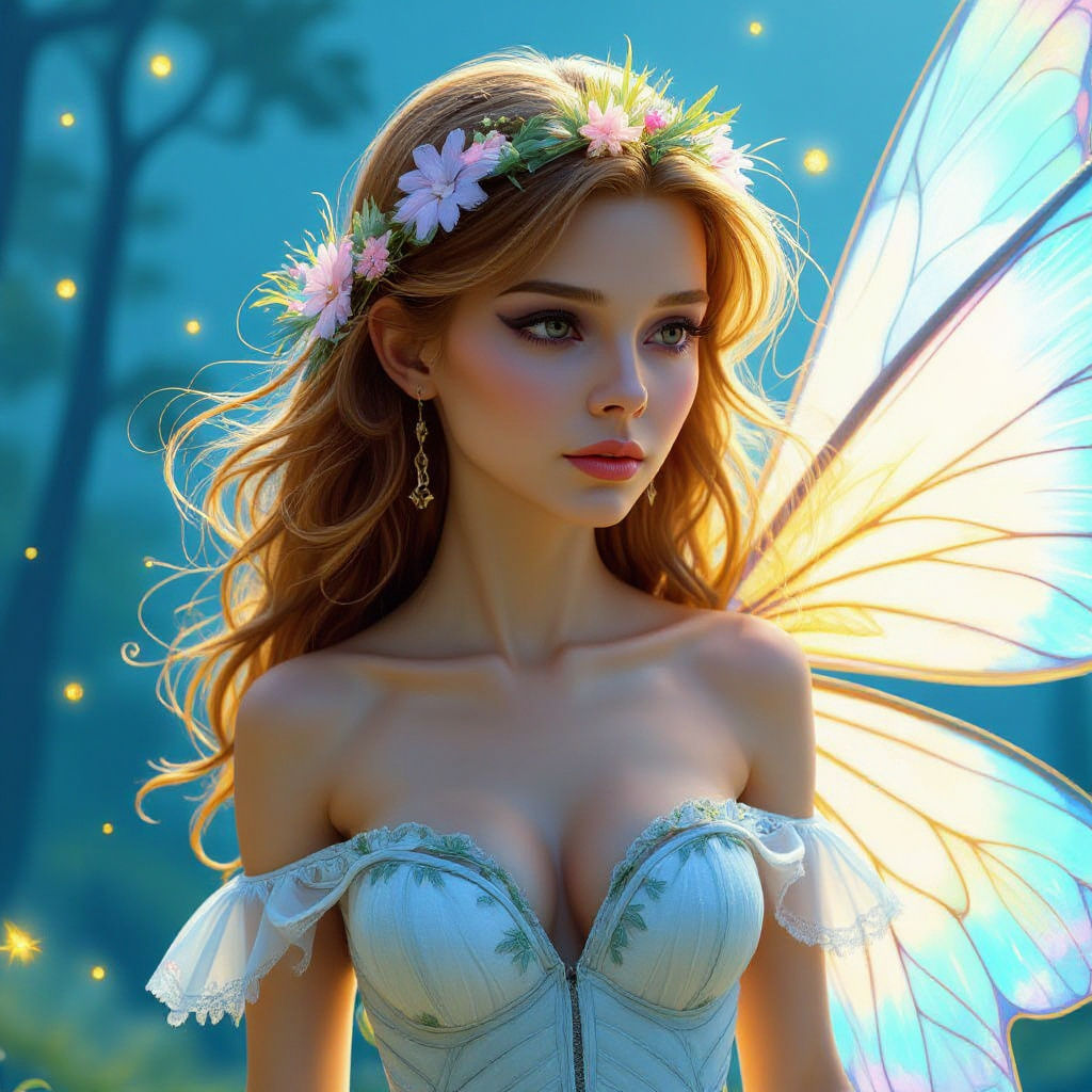 Fairy Whimsical in Enchanted Forest at Twilight