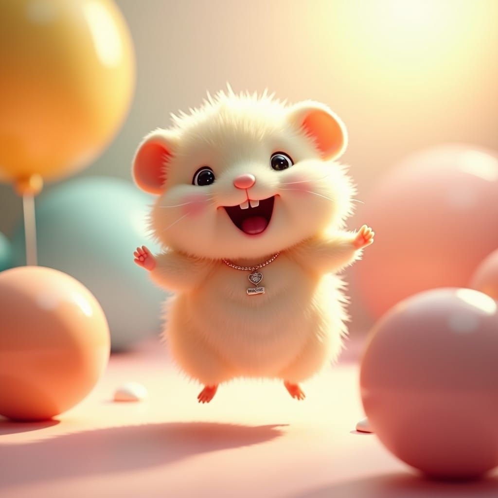 Hamster's Joyful Jump: 3D Digital Art