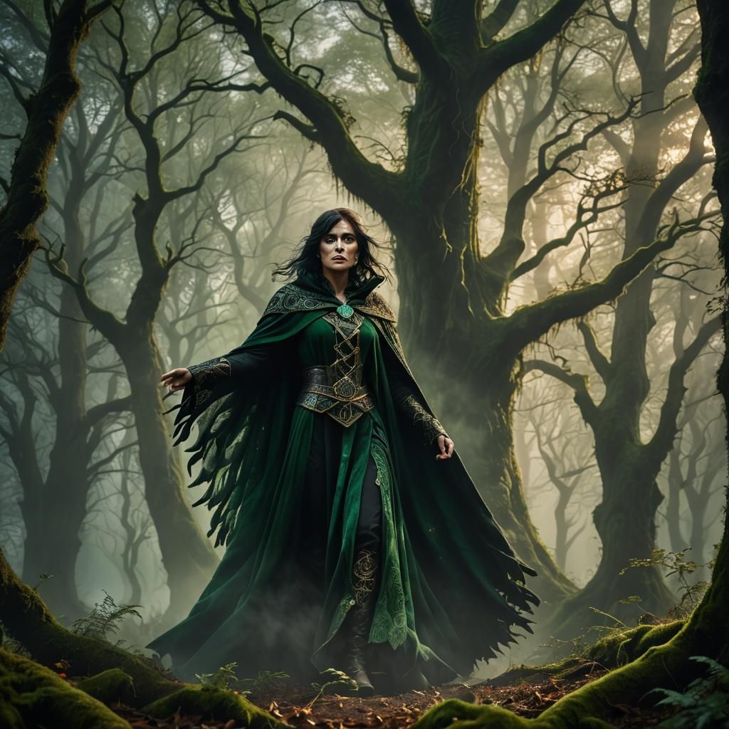 Mystical Morrigan in Forest, Cinematic Fantasy Art