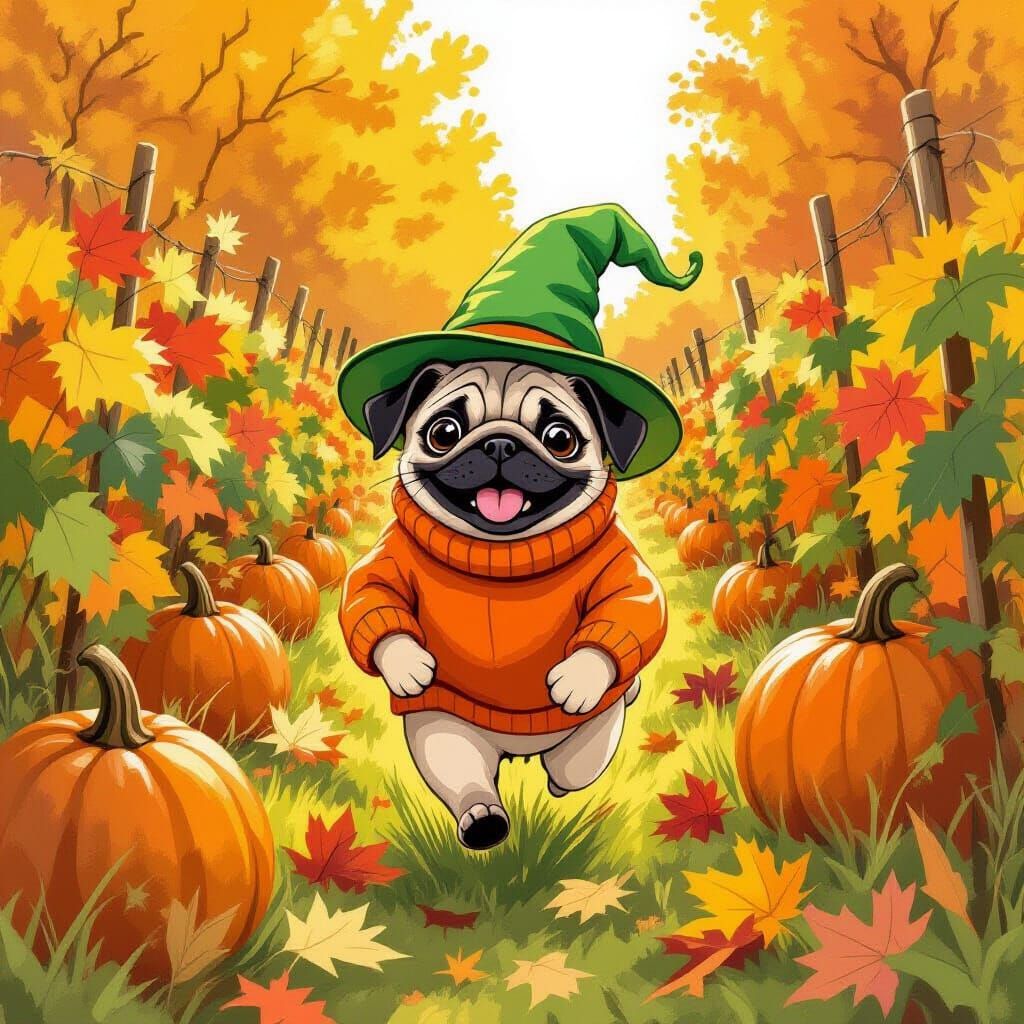 Pug's Pumpkin Patch Adventure: Beatrix Potter Style