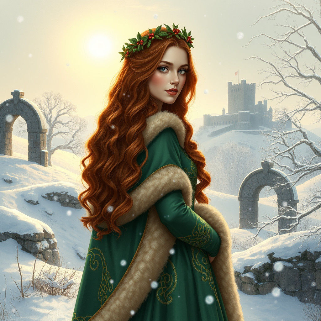 Elegant Irish Princess in Winter Wonderland