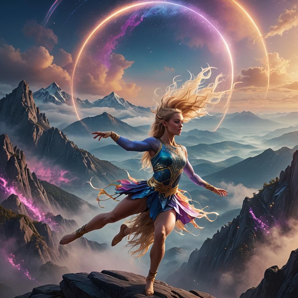 Gymnast on Moonlit Peak: Fantasy Concept Art